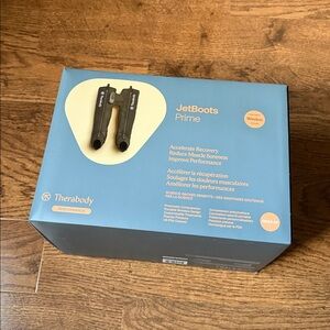 Therabody JetBoots Prime Recovery Boots - Black and Light Blue Packaging
